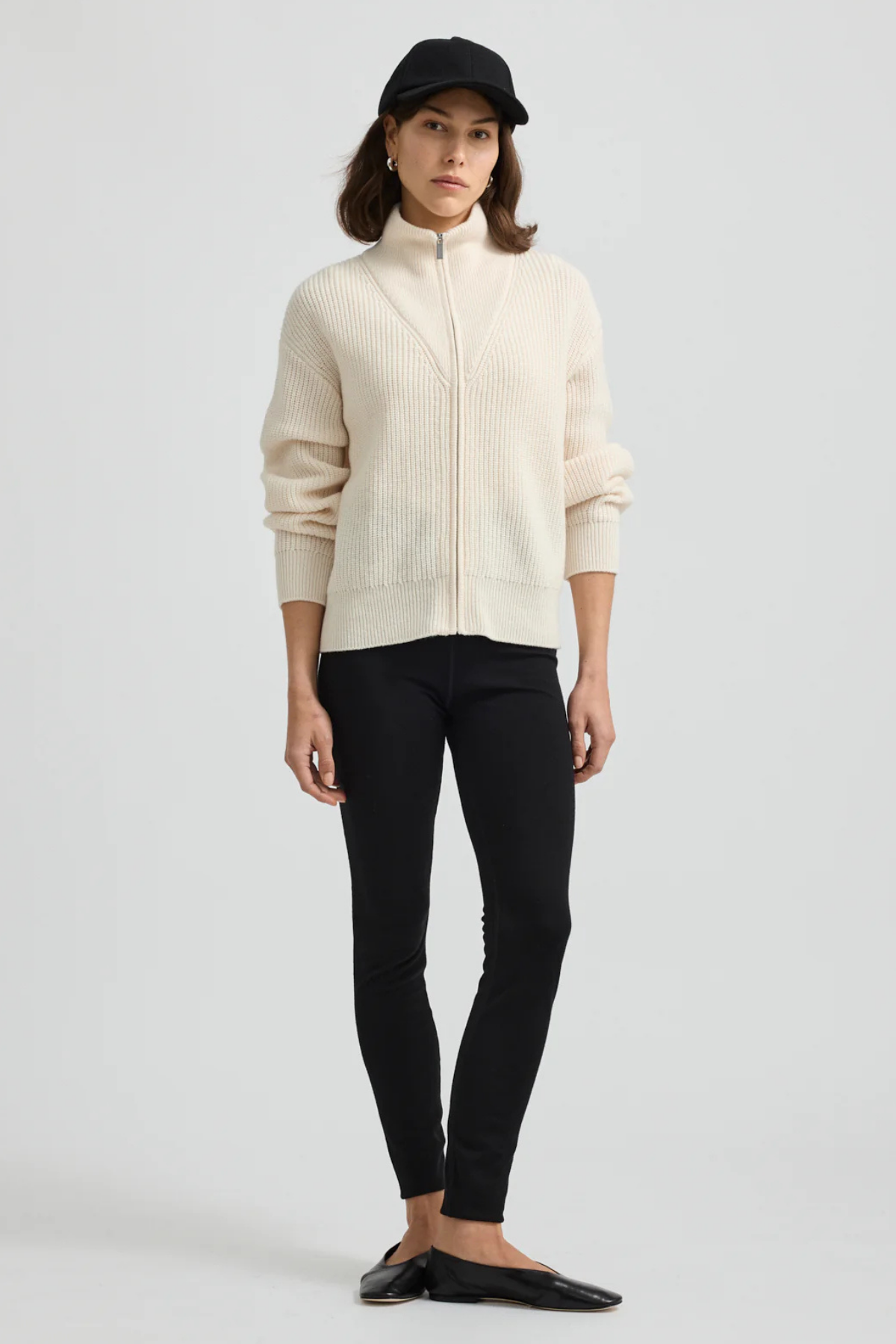Zip Through Rib Knit Ivory