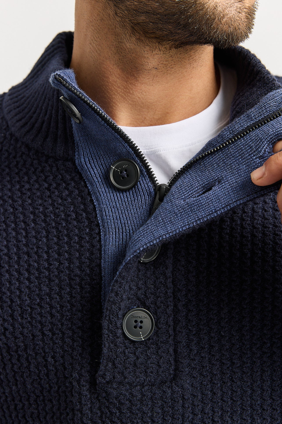 Button Tab Knit French Navy