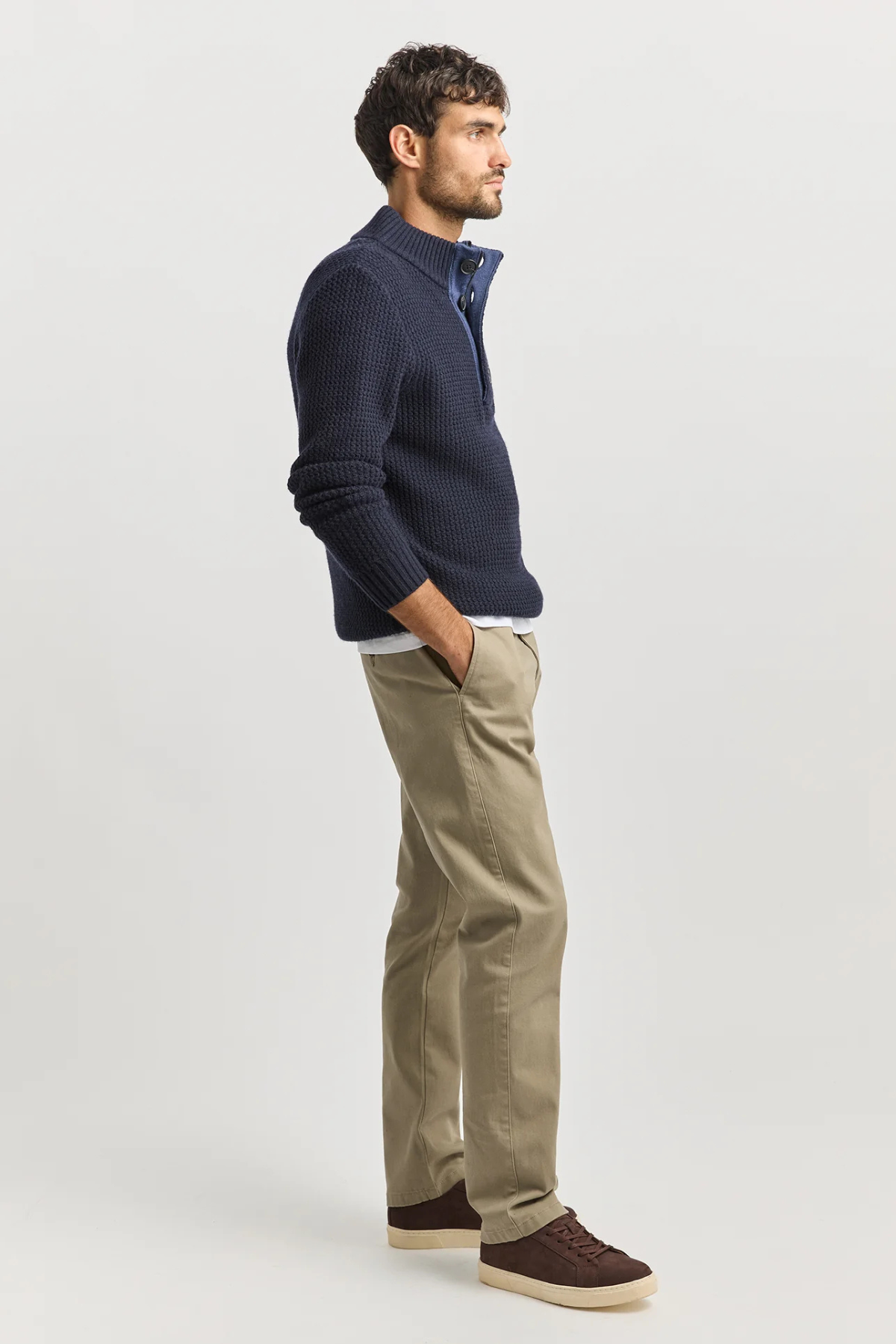 Button Tab Knit French Navy