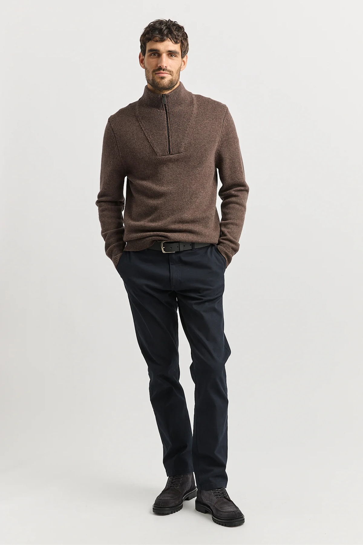 Lambswool Half Zip Shitake