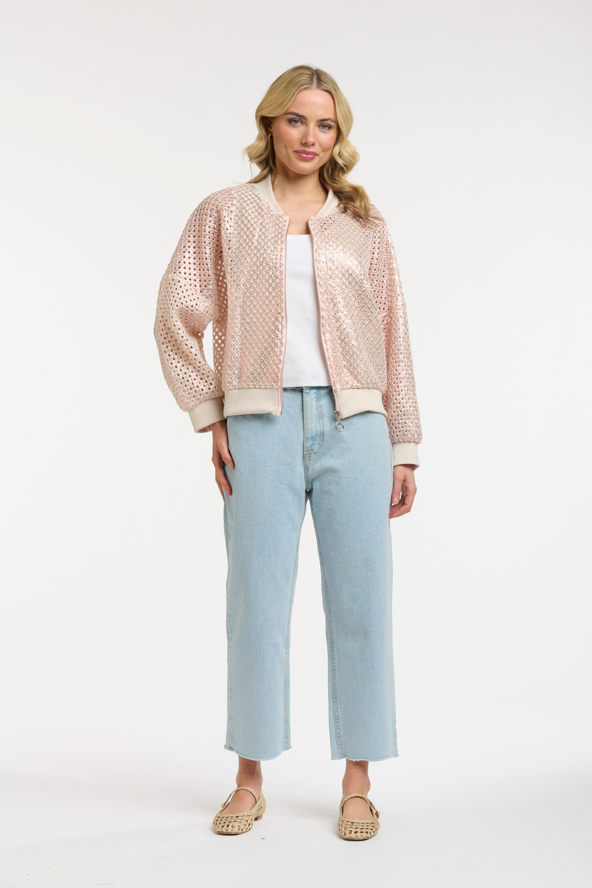 Foil Knit Bomber Pink