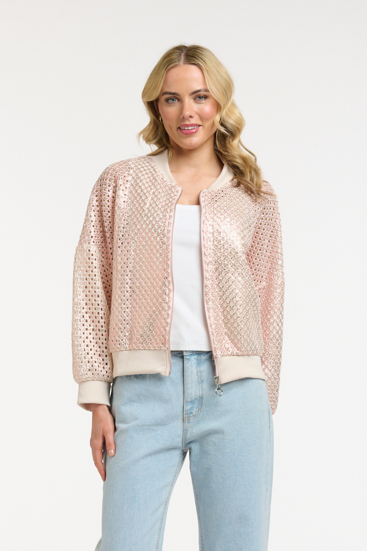 Foil Knit Bomber Pink