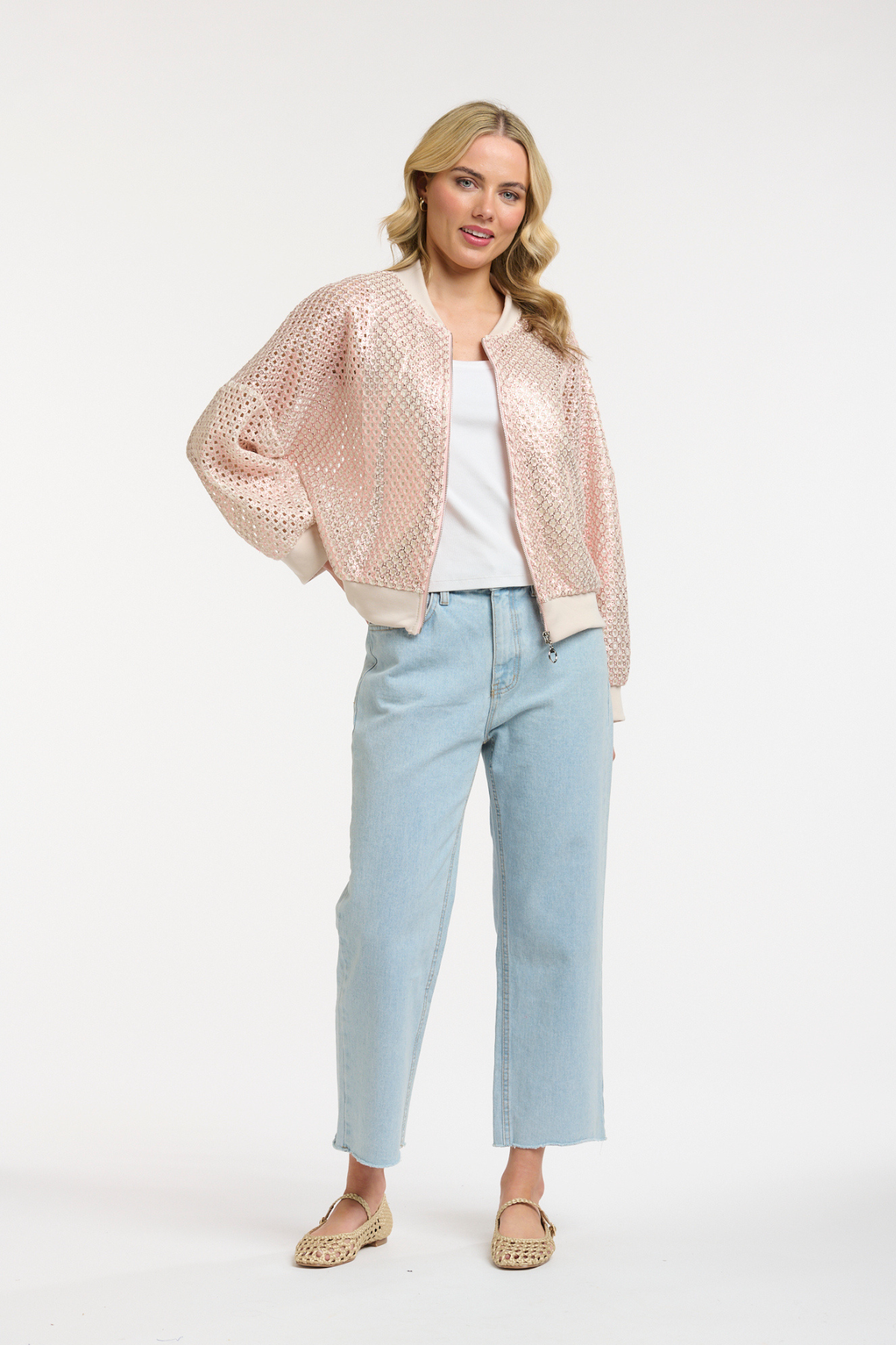 Foil Knit Bomber Pink