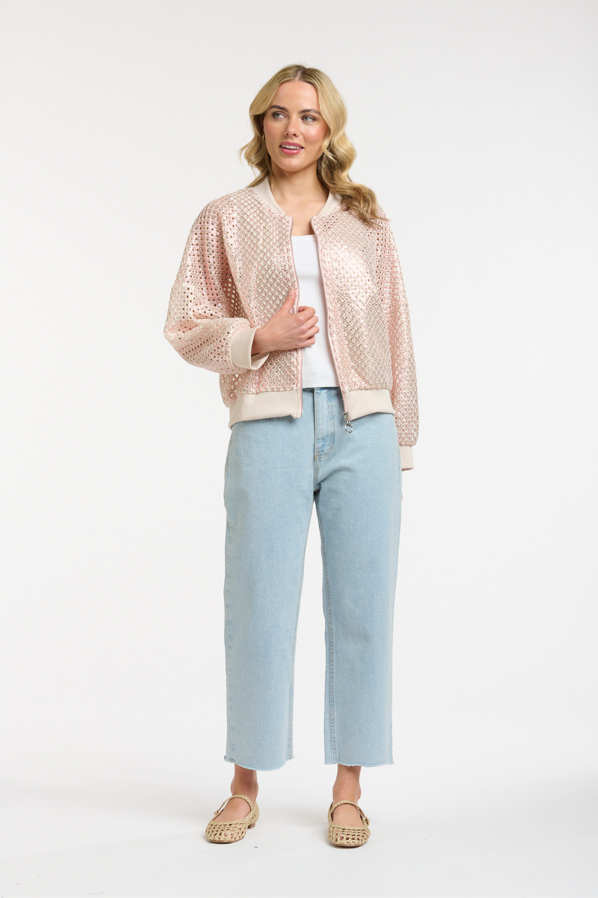 Foil Knit Bomber Pink