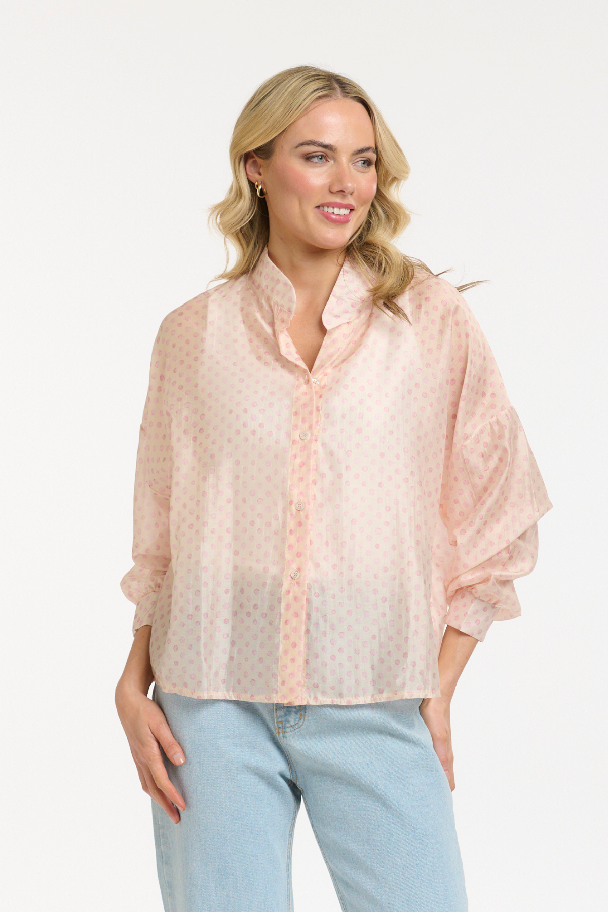 Polka Dot Blouse Cream Pink