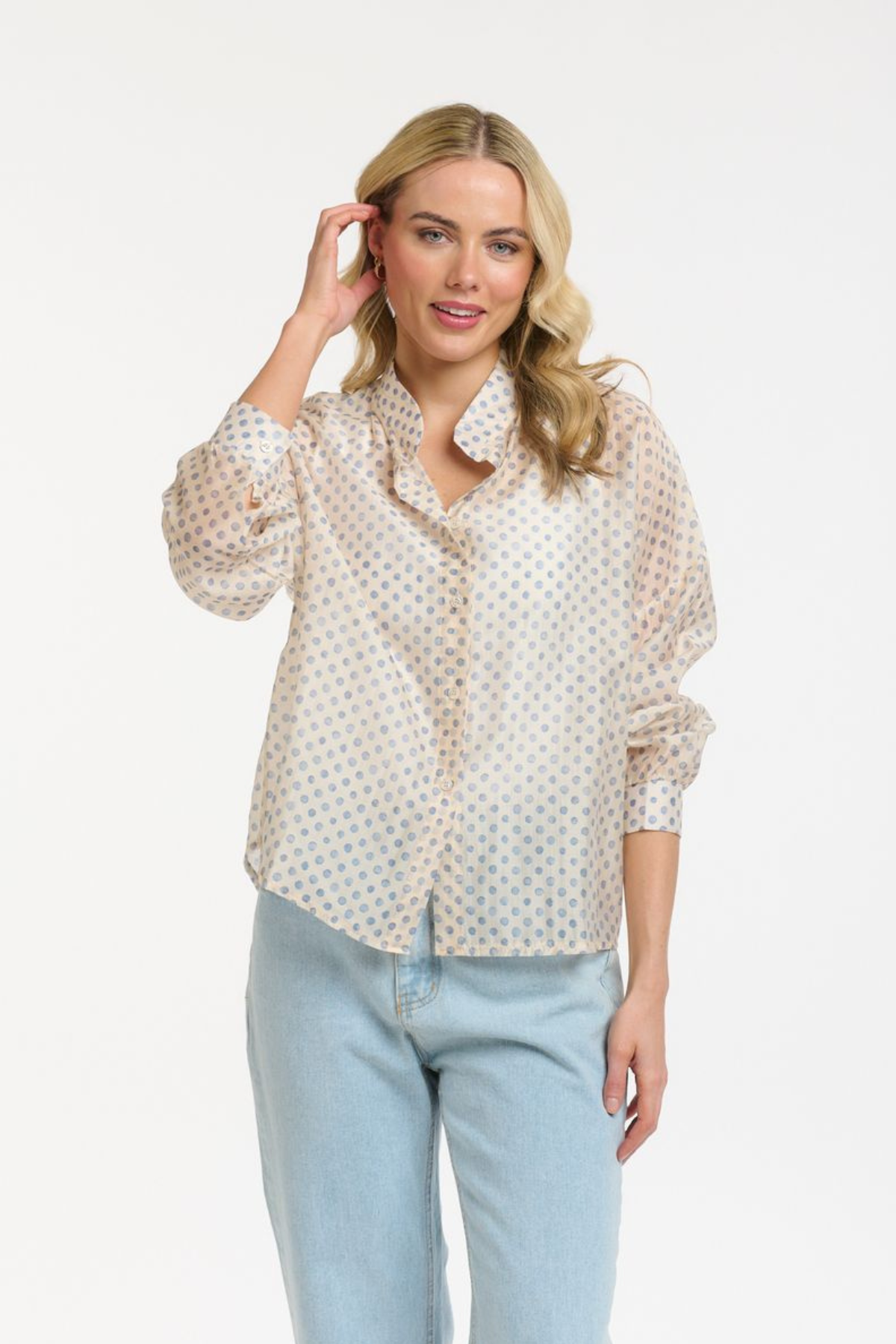 Polka Dot Blouse Cream Blue
