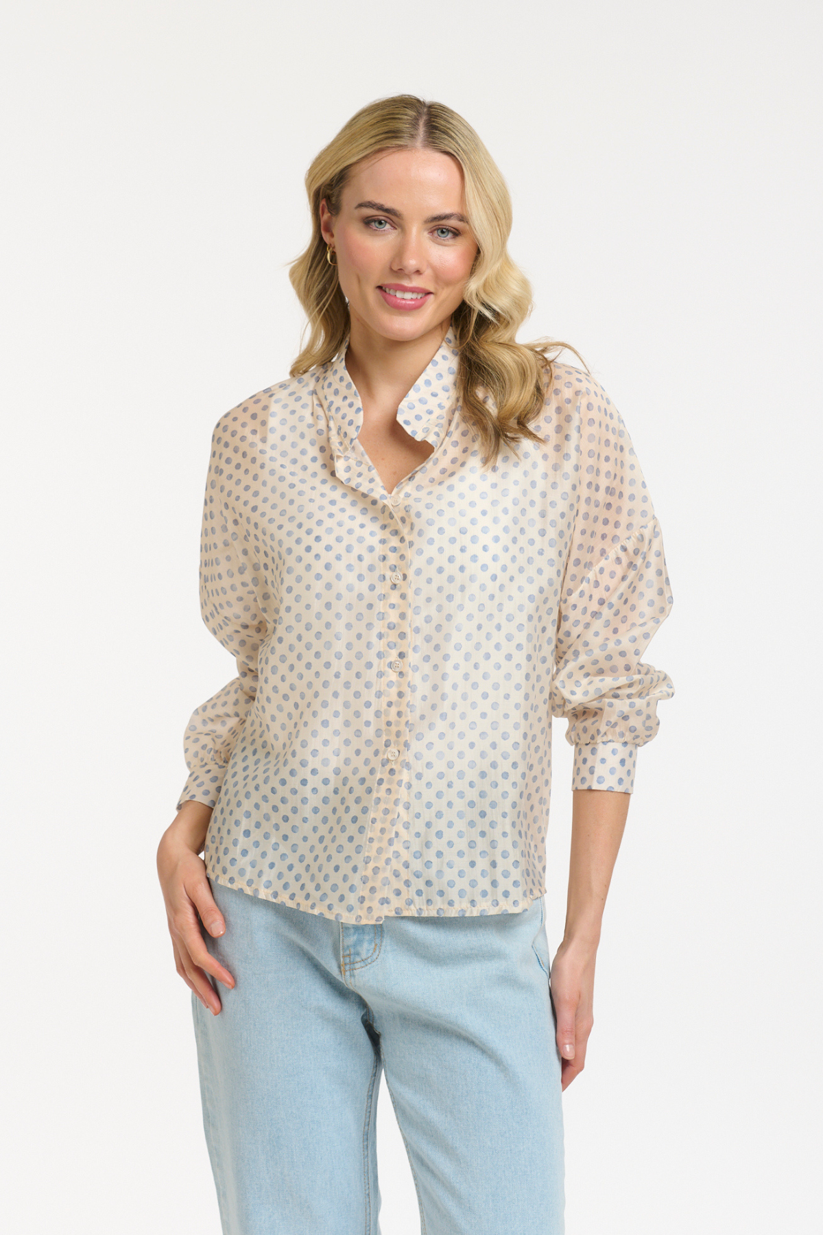 Polka Dot Blouse Cream Blue