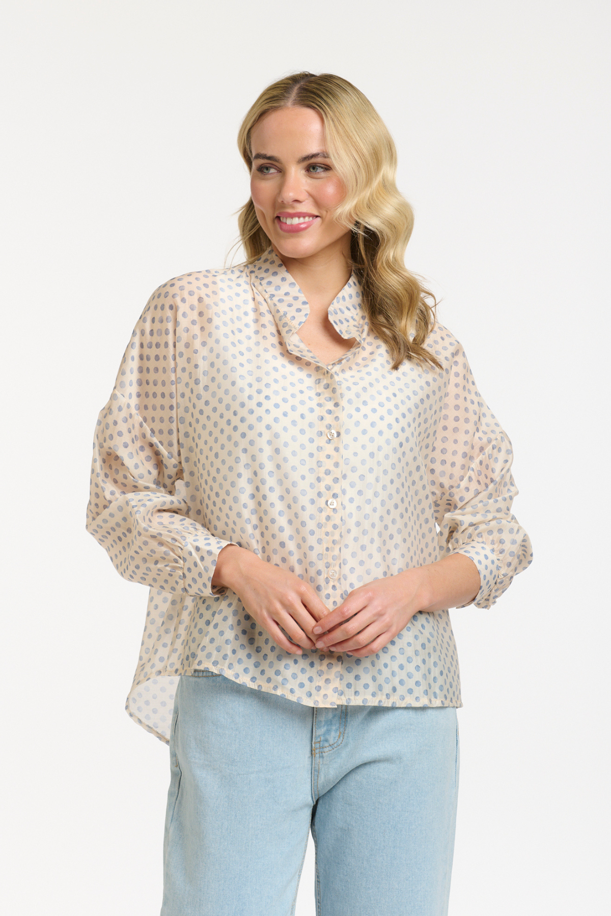 Polka Dot Blouse Cream Blue