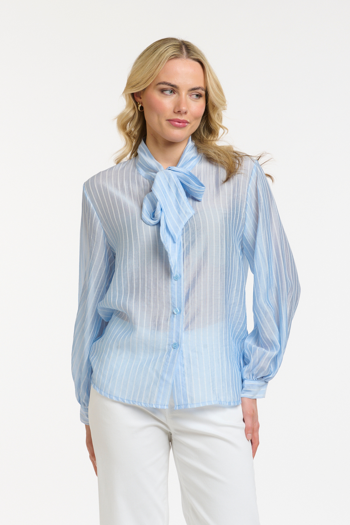 Striped Bow Blouse Blue