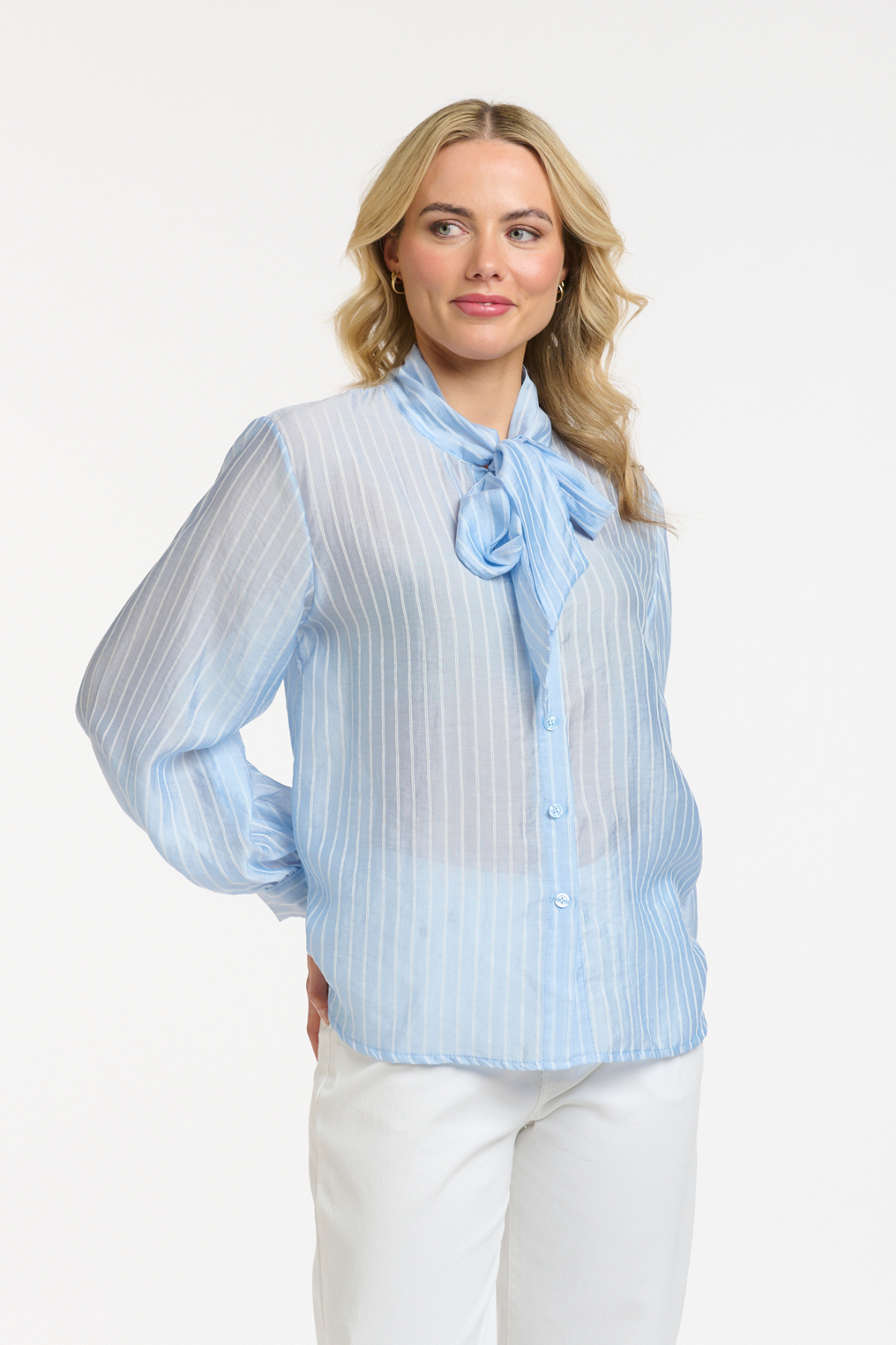 Striped Bow Blouse Blue