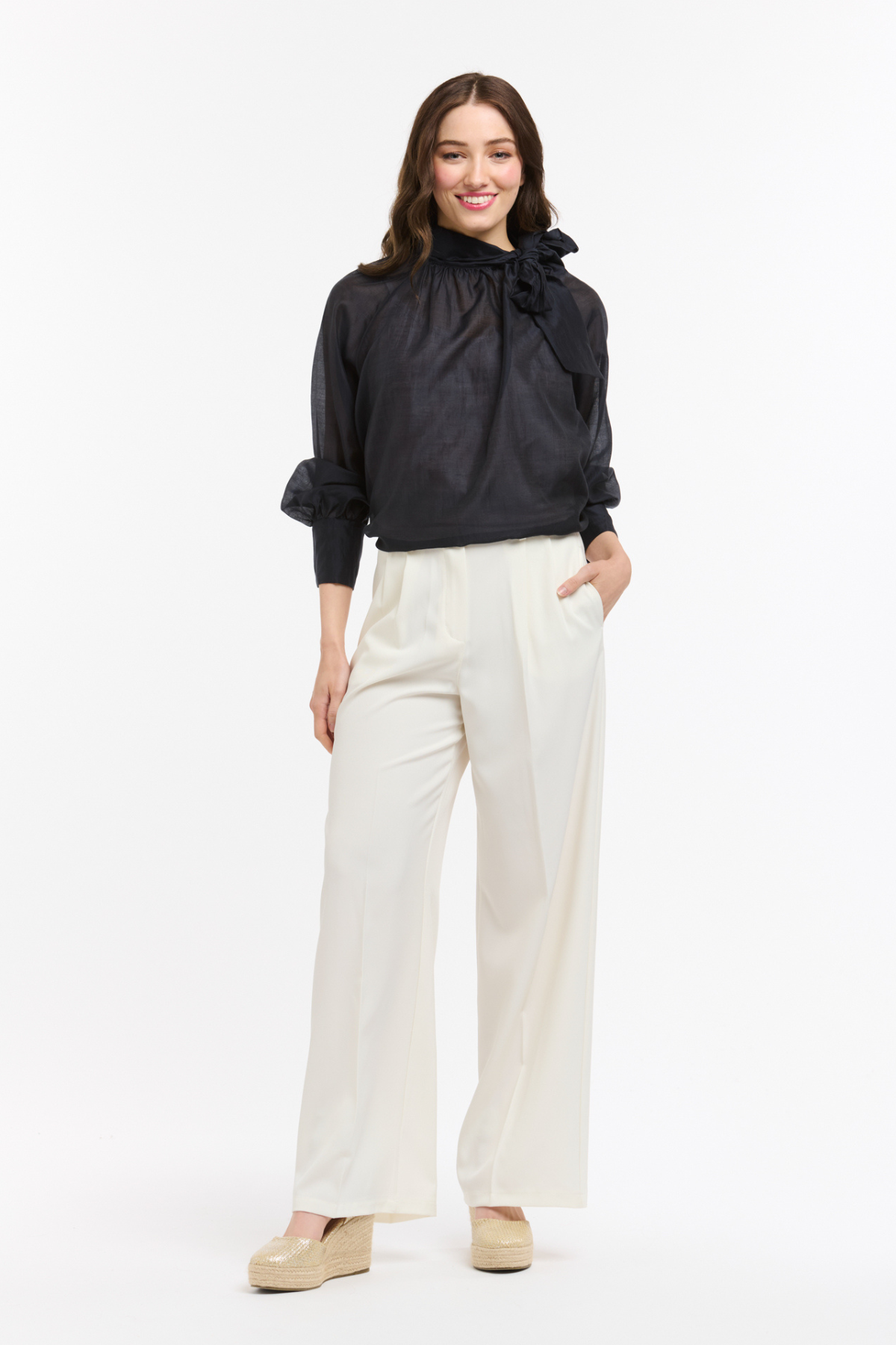 Bow Neck Blouse Navy