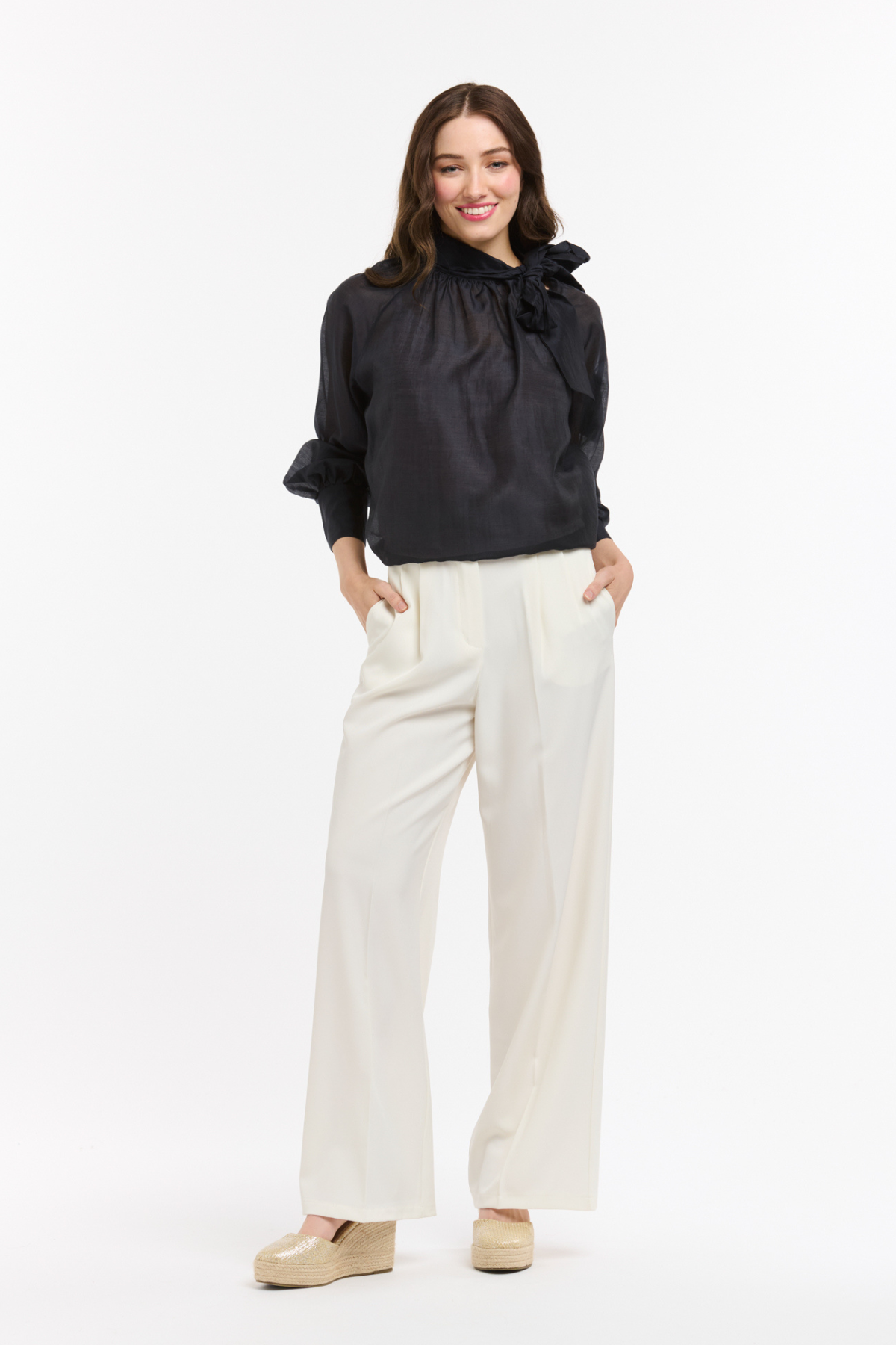 Bow Neck Blouse Navy