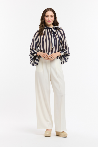 Striped Bow Neck Blouse Blue & White