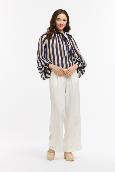 Striped Bow Neck Blouse Blue & White