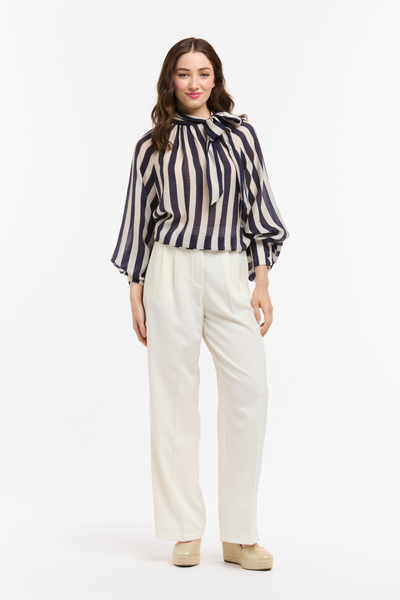 Striped Bow Neck Blouse Blue & White