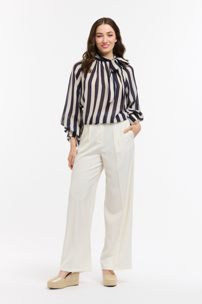 Striped Bow Neck Blouse Blue & White