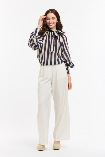 Striped Bow Neck Blouse Blue & White