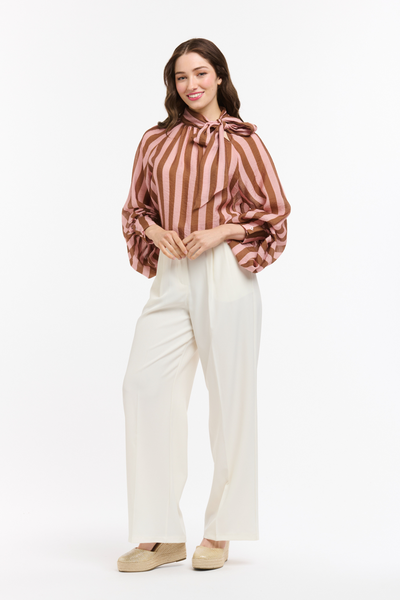 Striped Bow Neck Blouse Brown & Rose