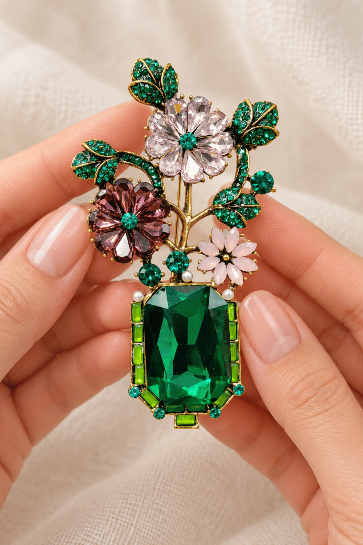 Vintage Vase Of Flowers Brooch