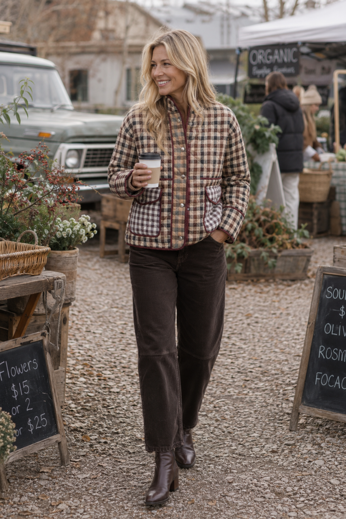 Weekend Quilted Jacket in multi-toned check — front view