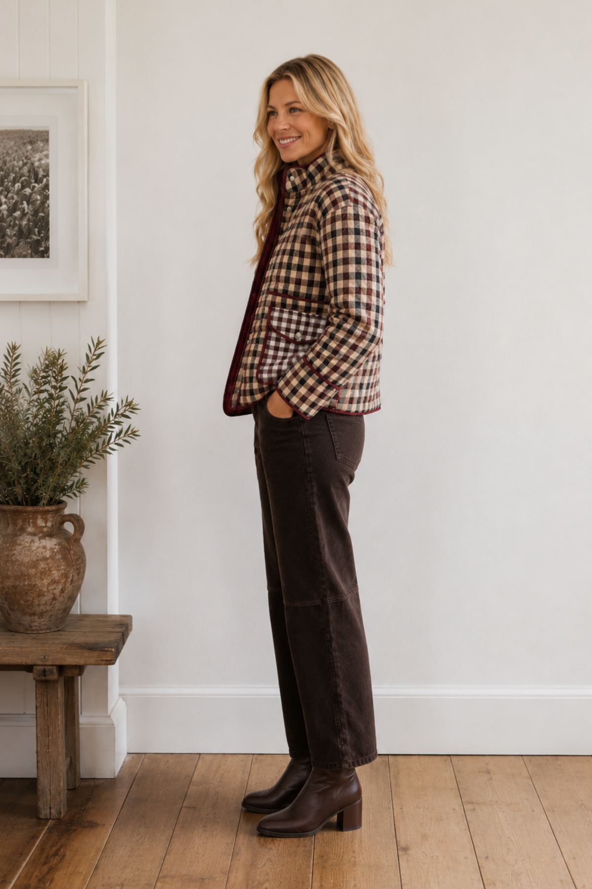 Weekend Quilted Jacket in multi-toned check — back view