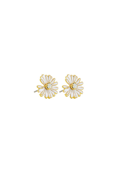 White Enamel Daisy and Crystal Earring