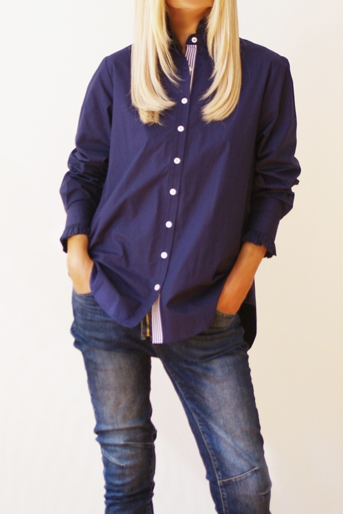 Maple Shirt Cotton Poplin Navy Trim