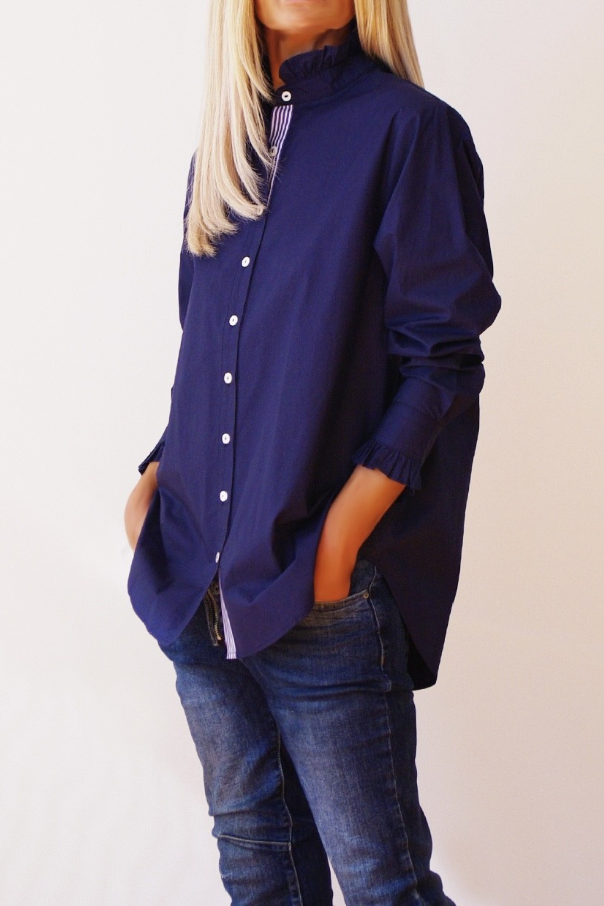 Maple Shirt Cotton Poplin Navy Trim