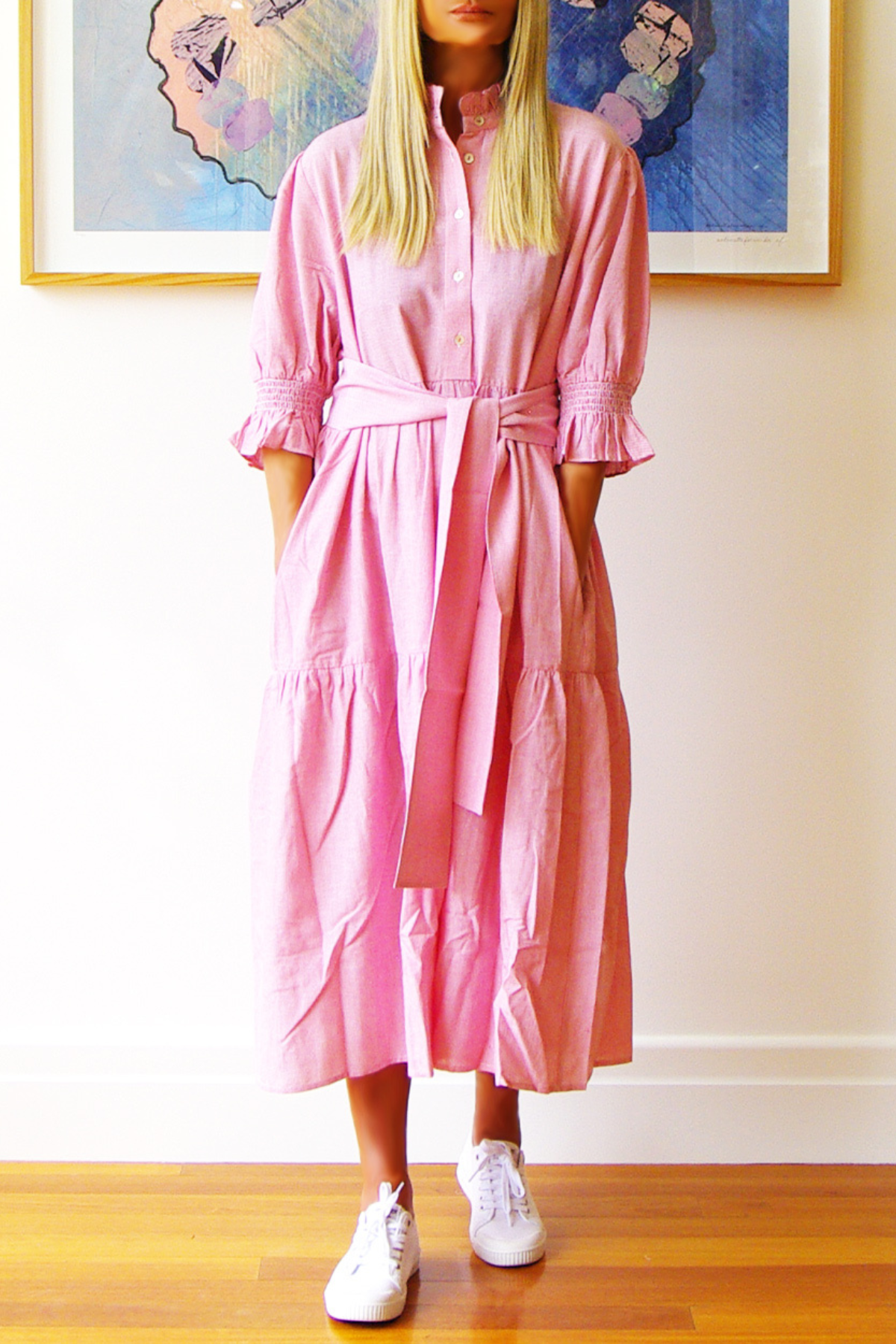 Lottie Stripe Cotton Poplin Dress Pink