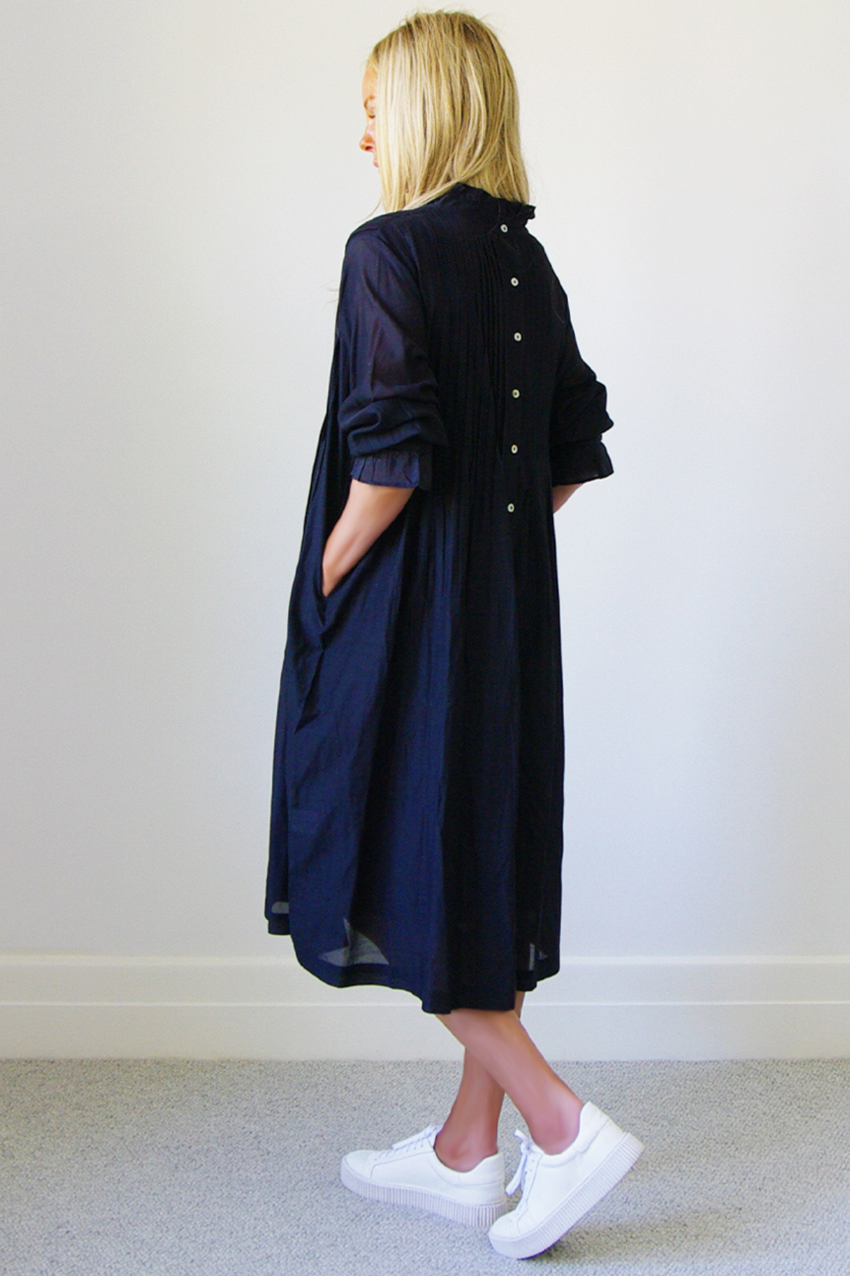 Morgan Button Back Dress French Navy