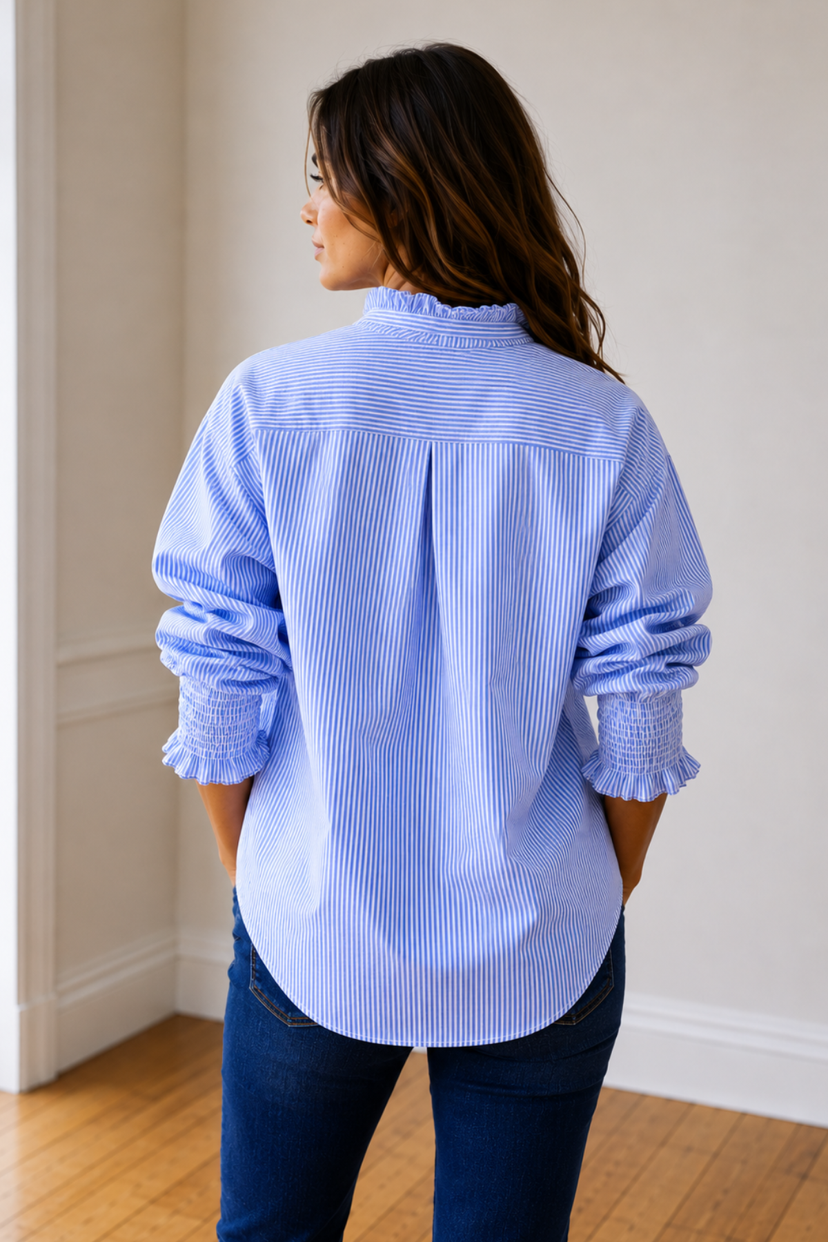 Poppy Shirt Digital Print Pale Blue and White
