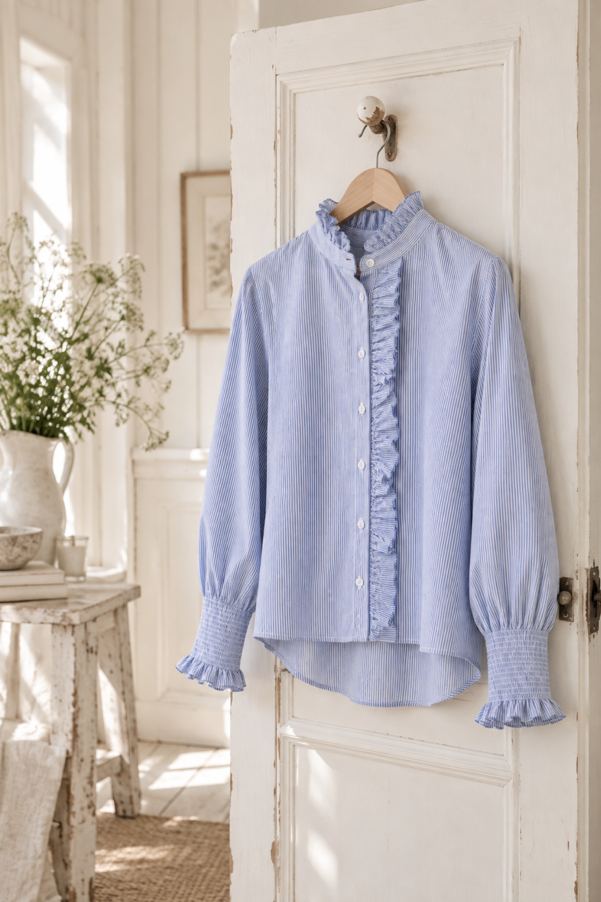 Poppy Fine Stripe Cotton Shirt Navy