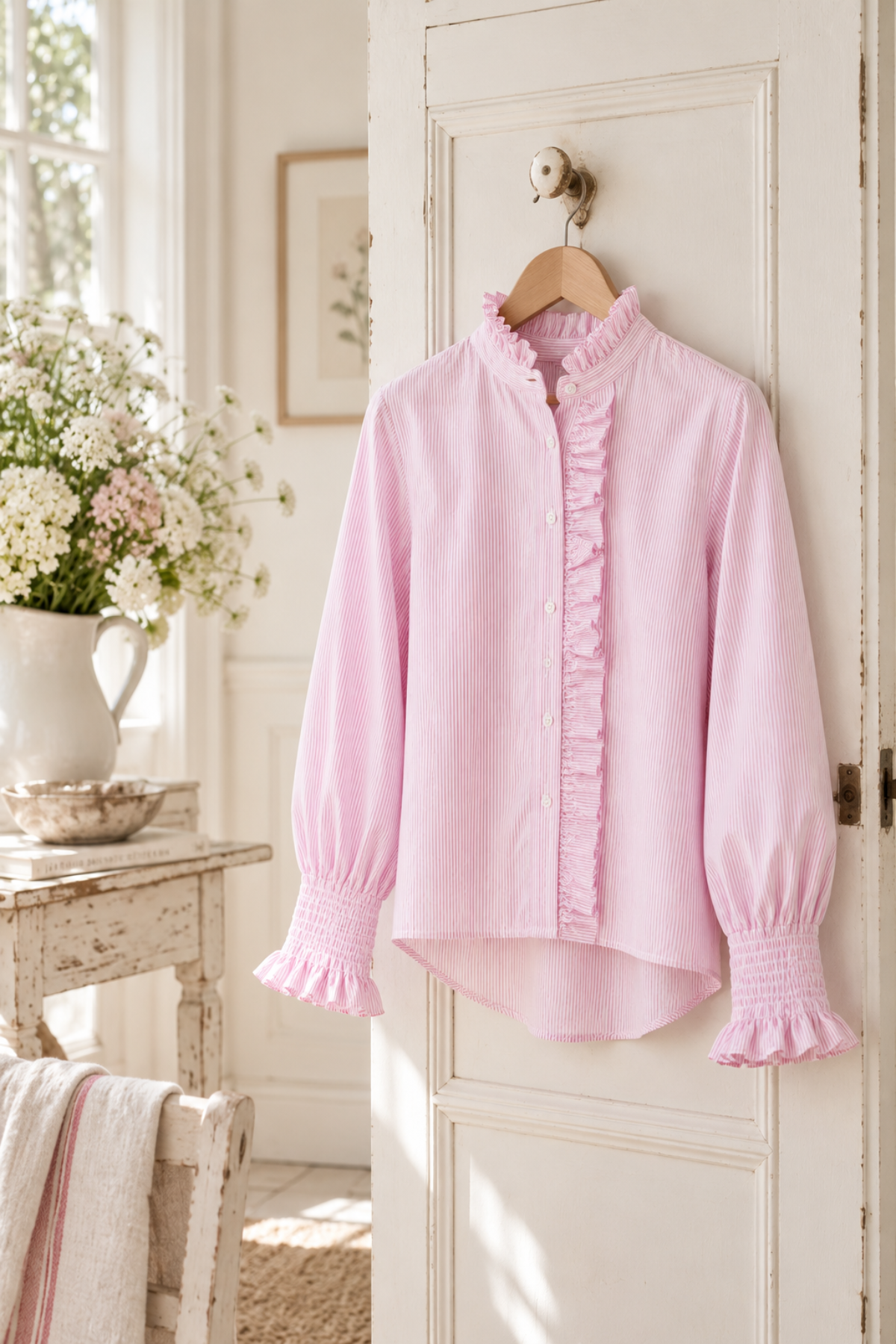 Poppy Fine Stripe Cotton Shirt Pink