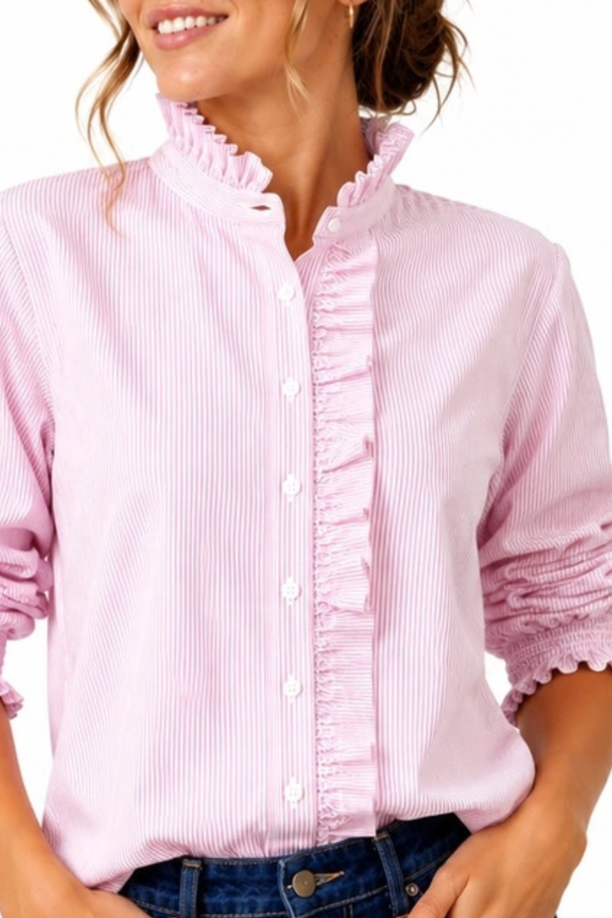 Poppy Fine Stripe Cotton Shirt Pink