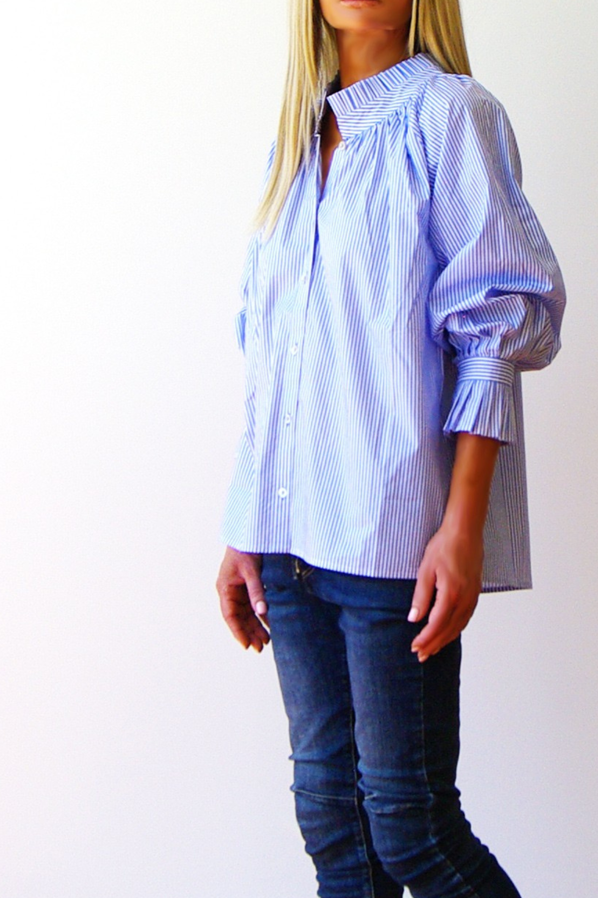 Olive Shirt Azure & White Stripe