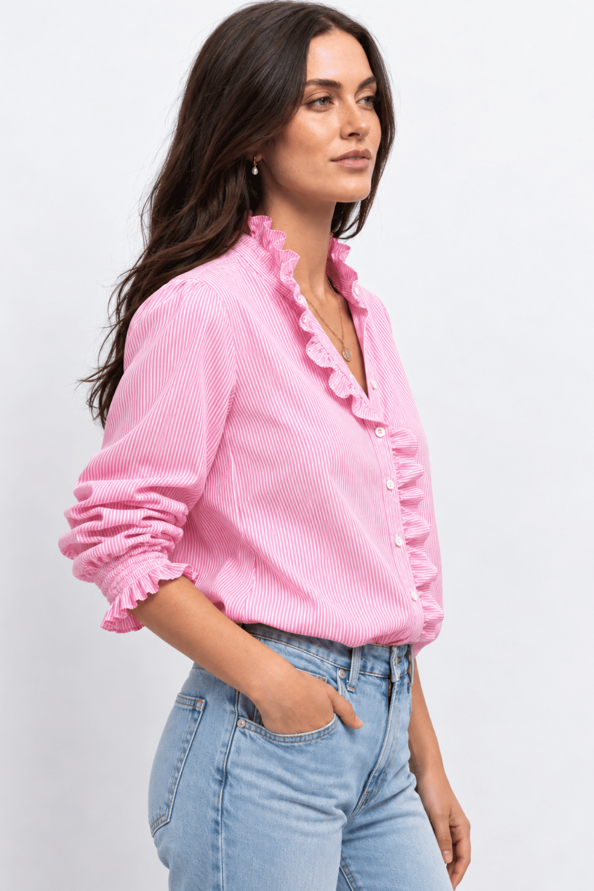 Poppy Fine Stripe Cotton Shirt Pink