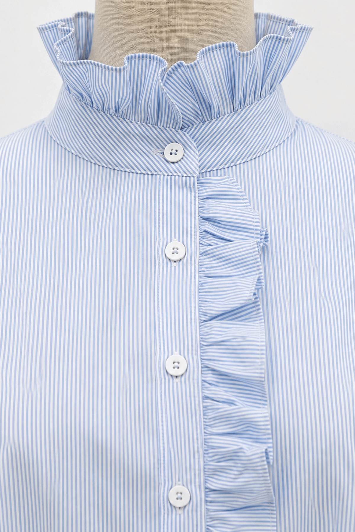 Poppy Fine Stripe Cotton Shirt Pale Blue