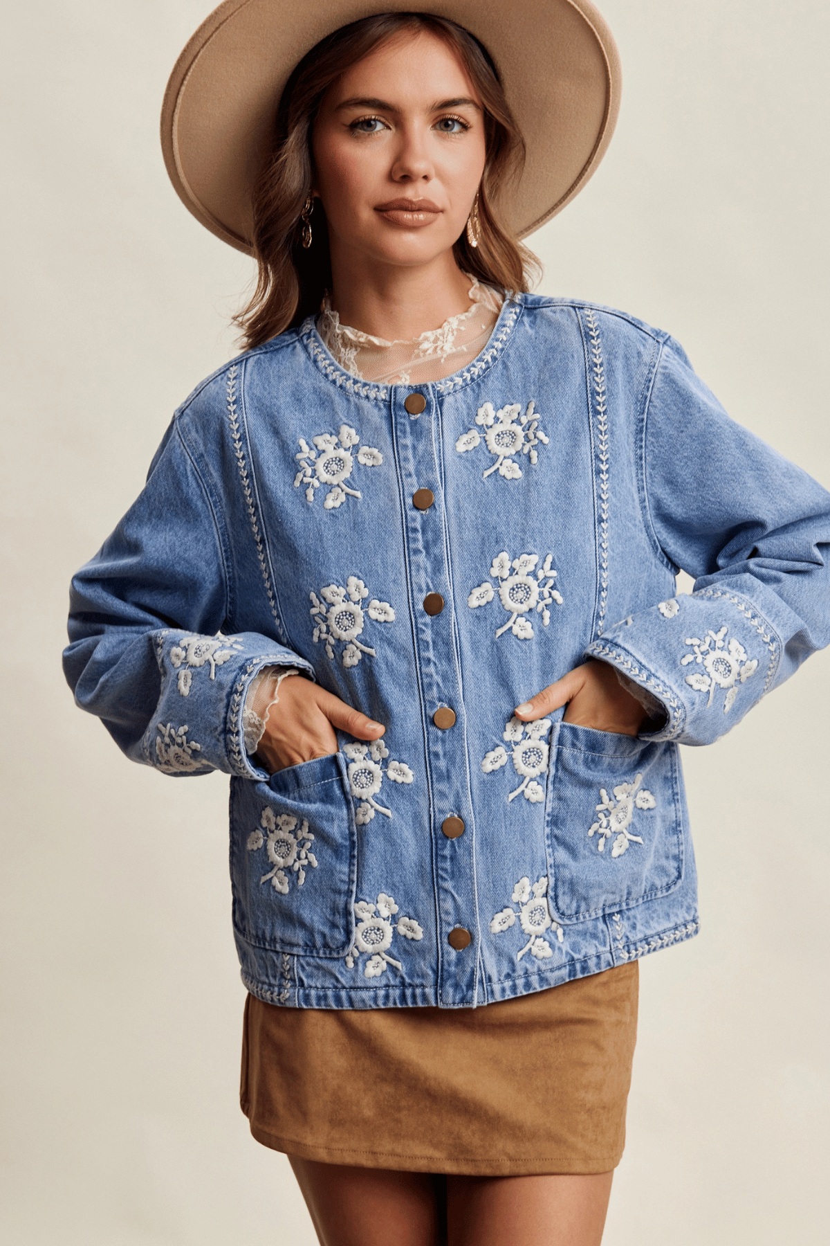 Wilhelmina Denim Embroidered Jacket