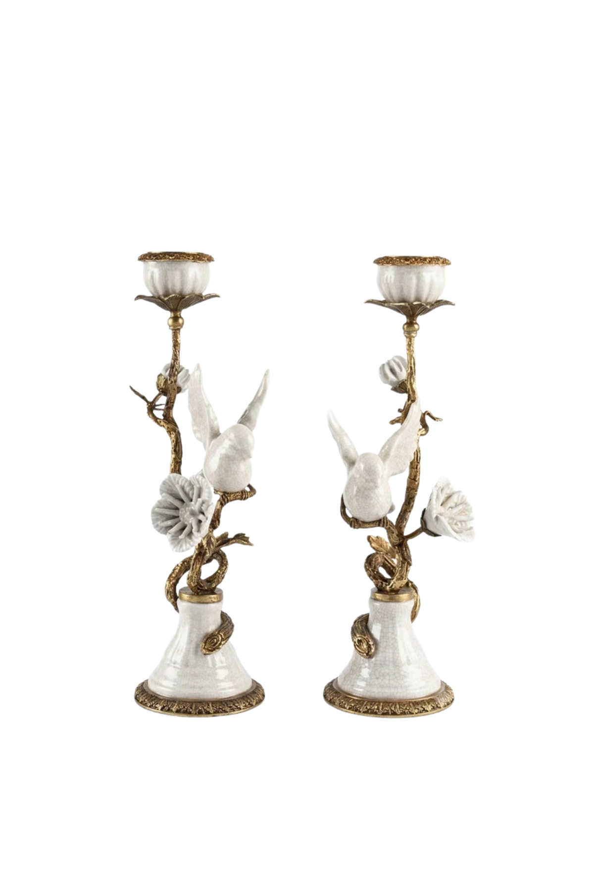 Bird And Flower Candleholder Set White