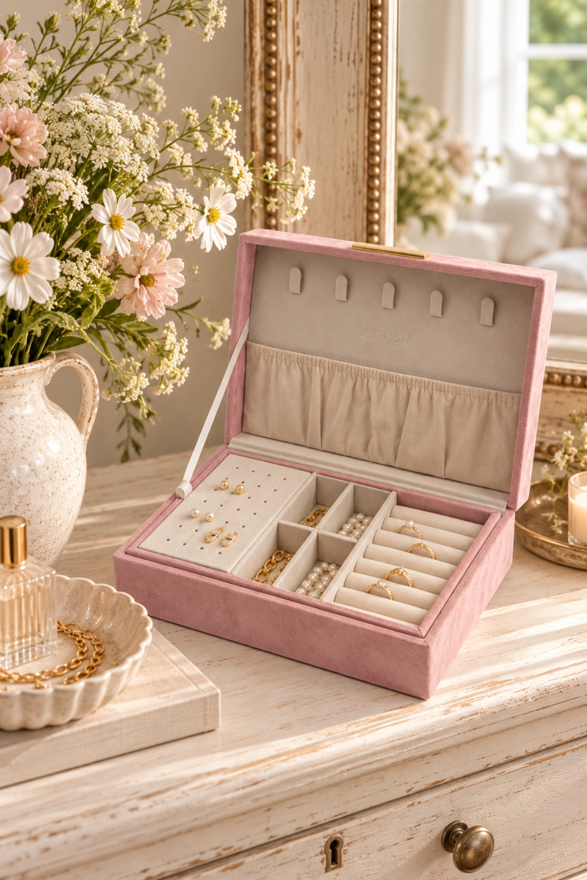Eco Suede Jewellery Box Blush