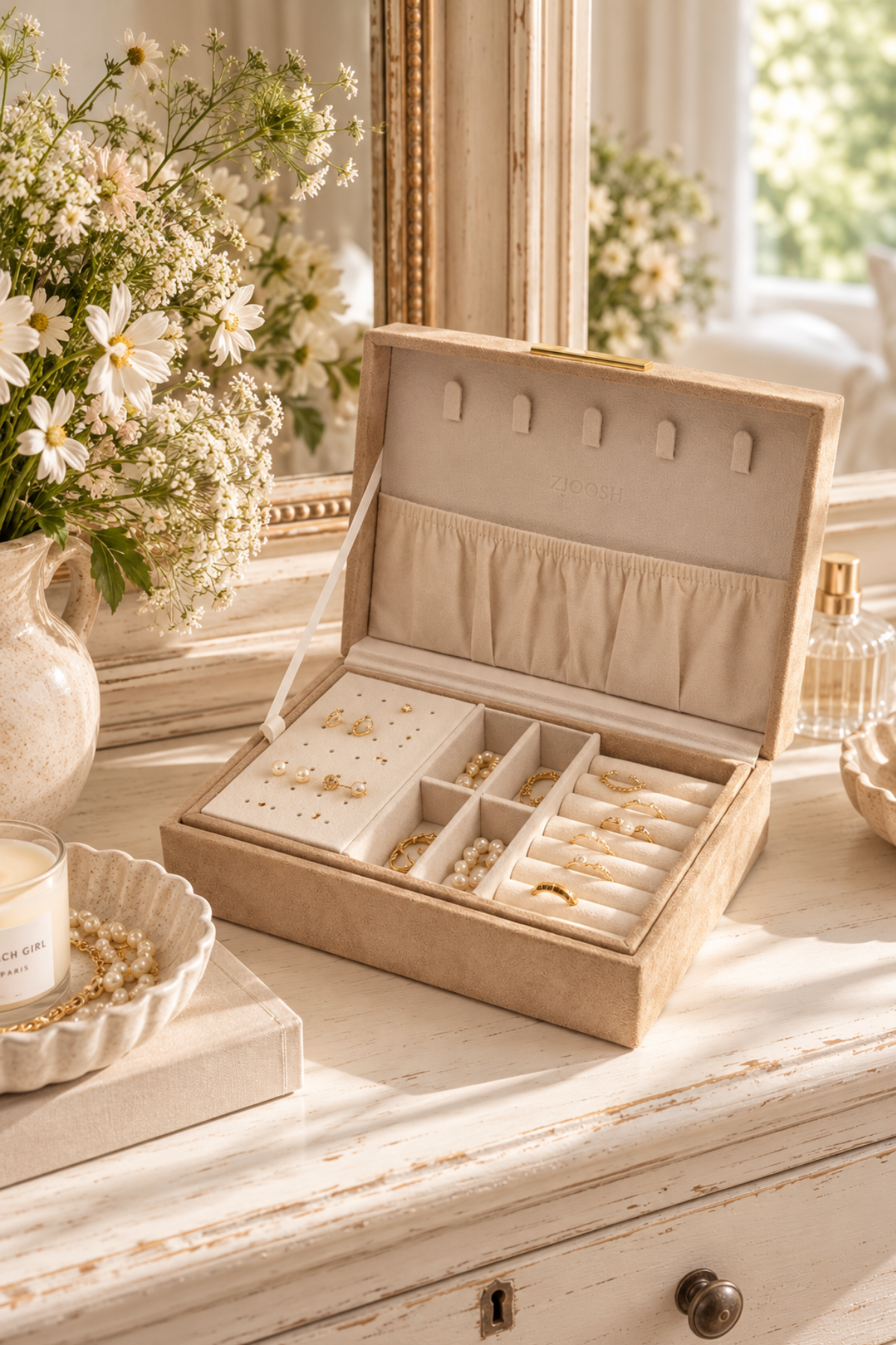 Eco Suede Jewellery Box Latte