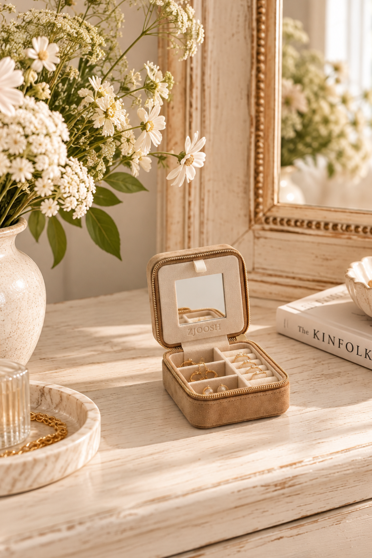 Square Eco Suede Jewellery Case Latte