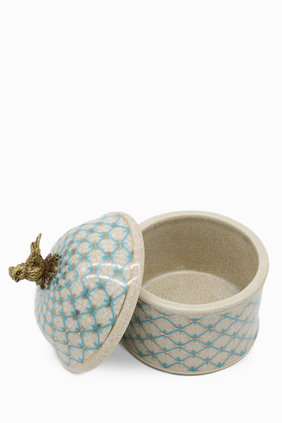 Blue and White Lidded Trinket Box
