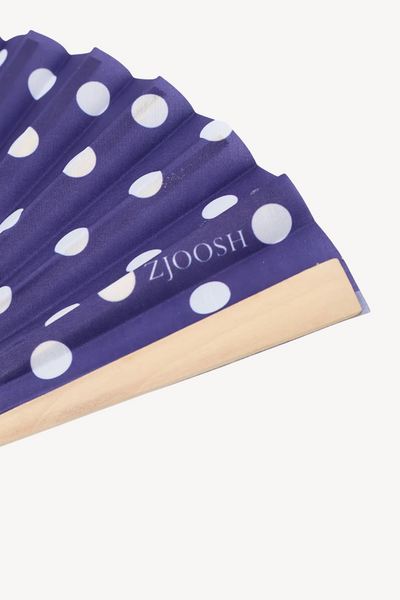 Hand Fan Navy & White Polka Dots