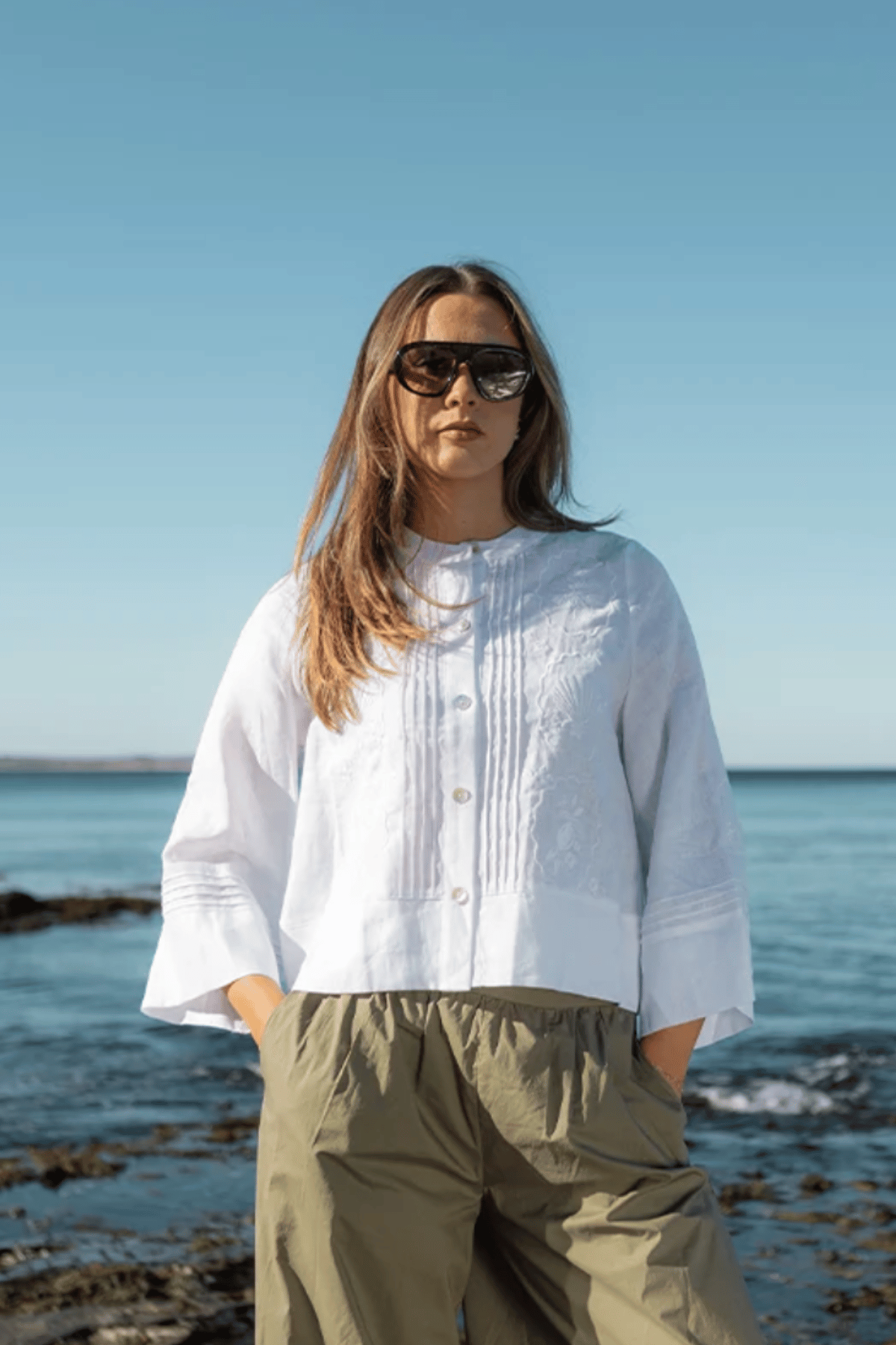 Maria Embroidered Linen Shirt White