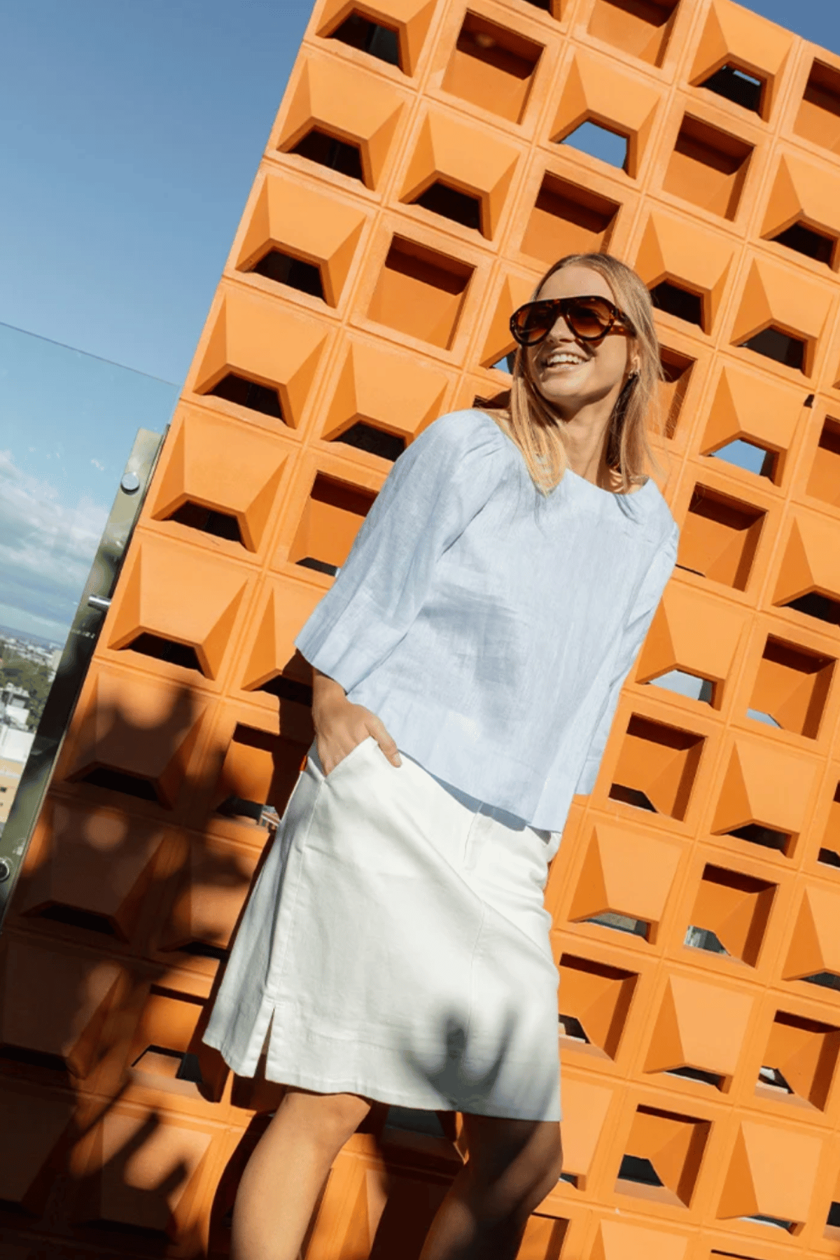 Michelle Linen Top Blue