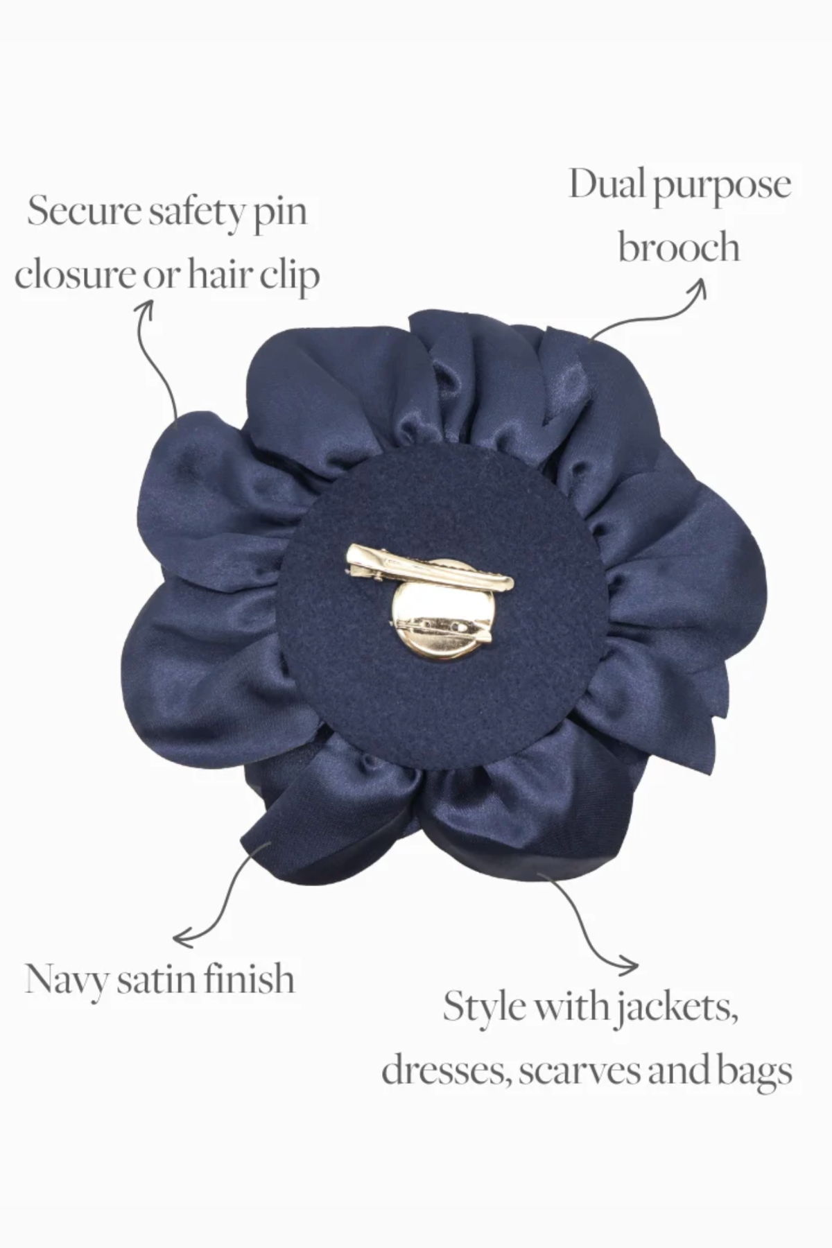 Satin Flower Brooch Navy