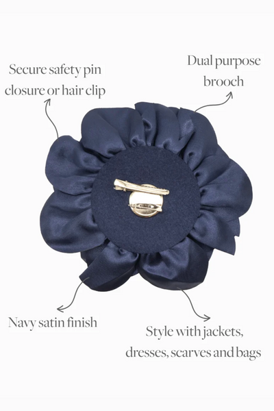 Satin Flower Brooch Navy