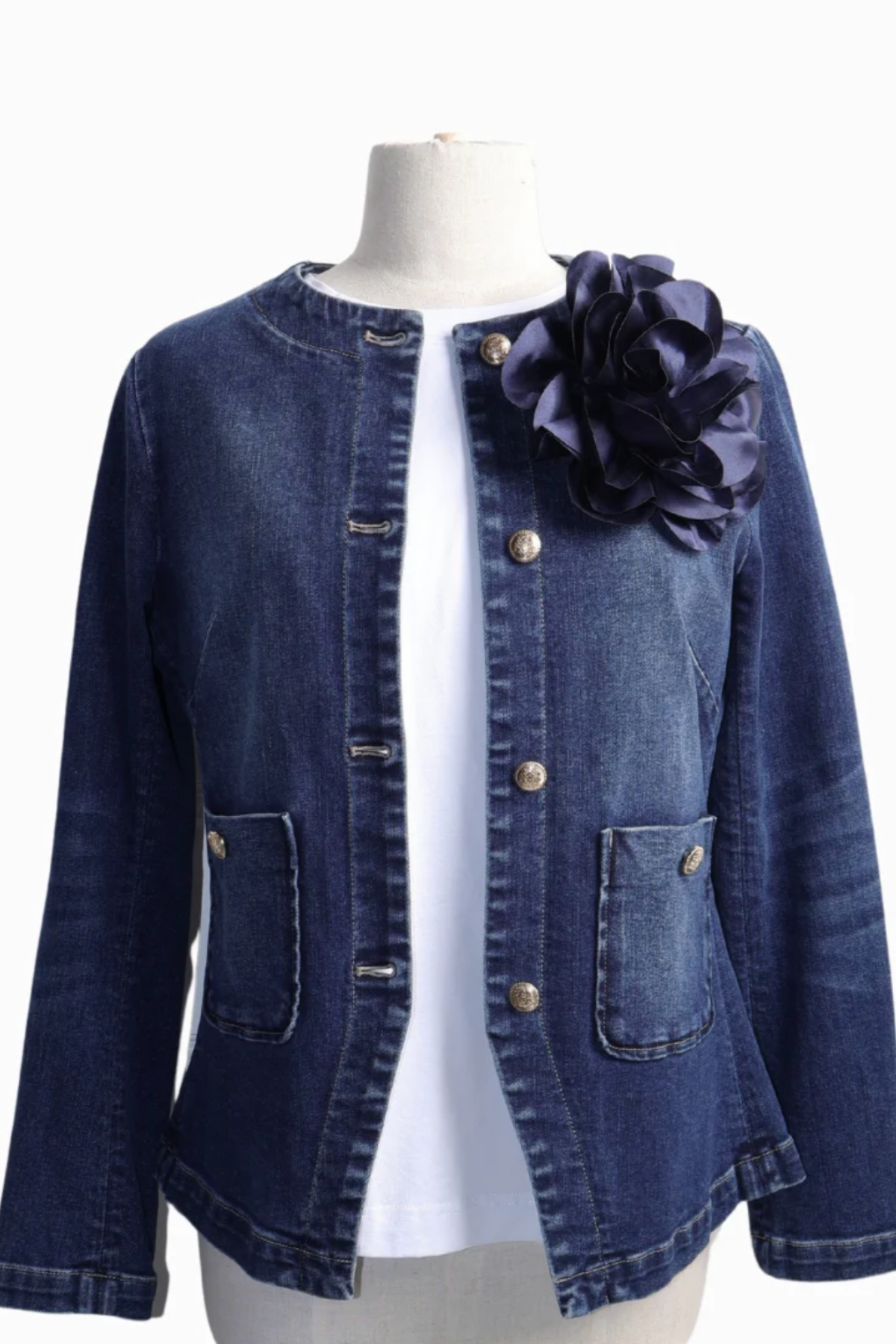 Satin Flower Brooch Navy
