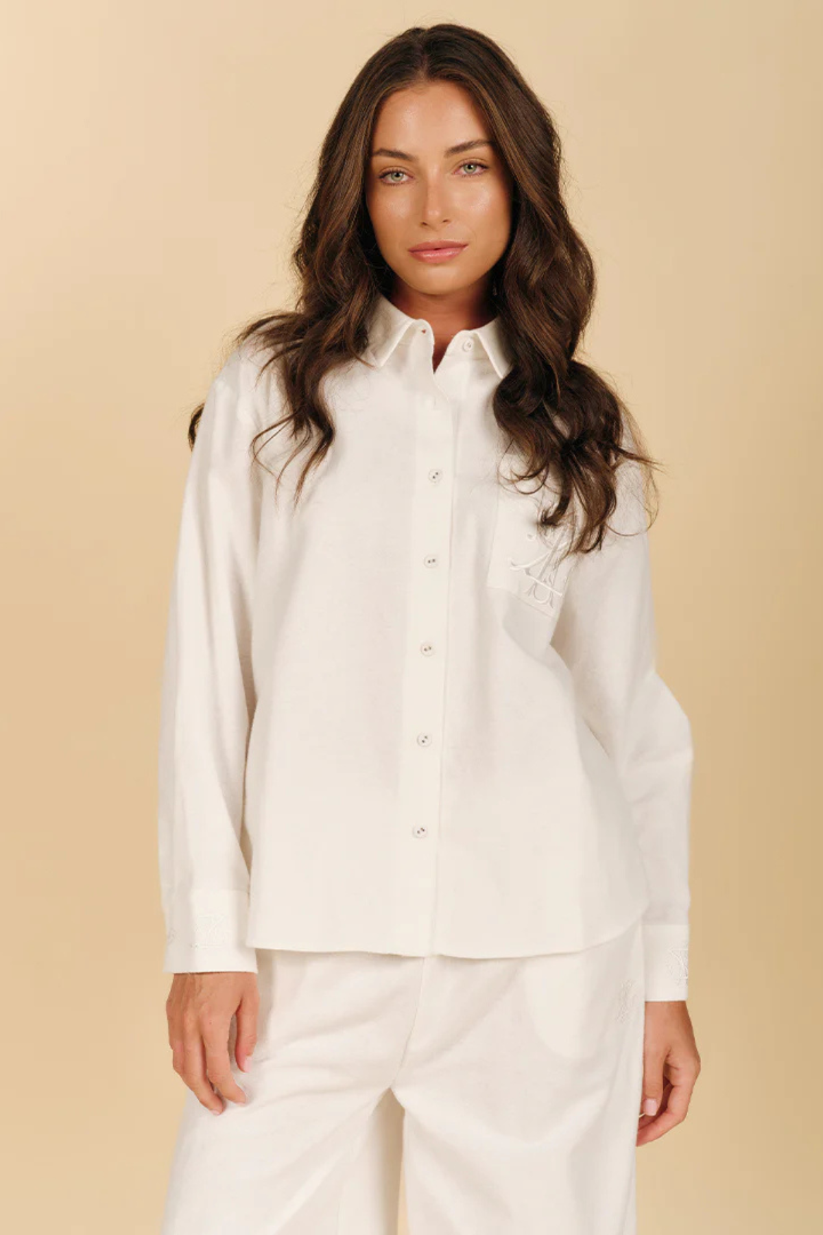 Insignia Flannel Long Sleeve Pyjama White